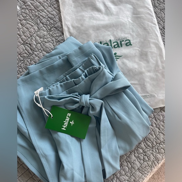 Halara High Waisted Tie Side invisible Zipper Wide Leg Work Pant in Light Blue - Picture 6 of 7